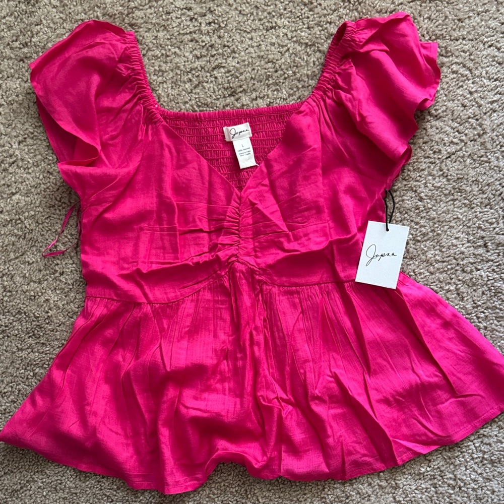 Japna Hot Pink Ruched Puff Sleeve Blouse